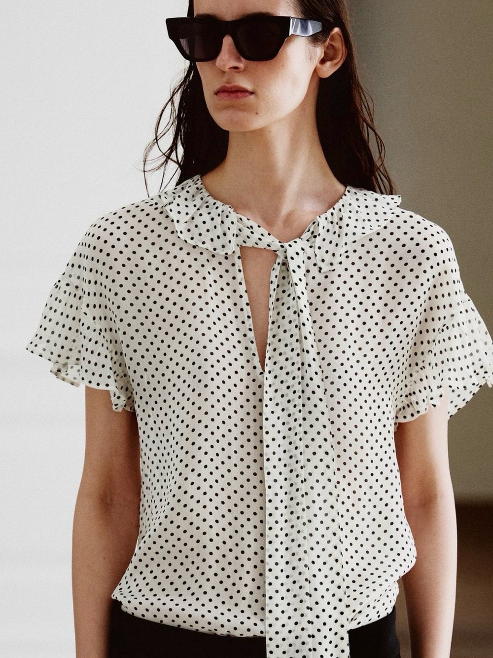 BNWT Zara ZW Collection White & Black Tied Polka Dot Blouse